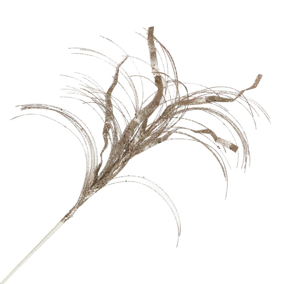 SPRAY FEATHER GRASS W/ CURLS CHAMPAGNE 28" GLITTER