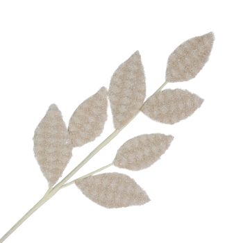 SPRAY MAGNOLIA LEAF BOUCLE FUR CHAMPAGNE 28" FROSTED W/ GLITTER