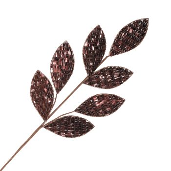 SPRAY MAGNOLIA LEAF FABRIC BROWN/CHOCOLATE 27" SEQUINS W/ GLITTER
