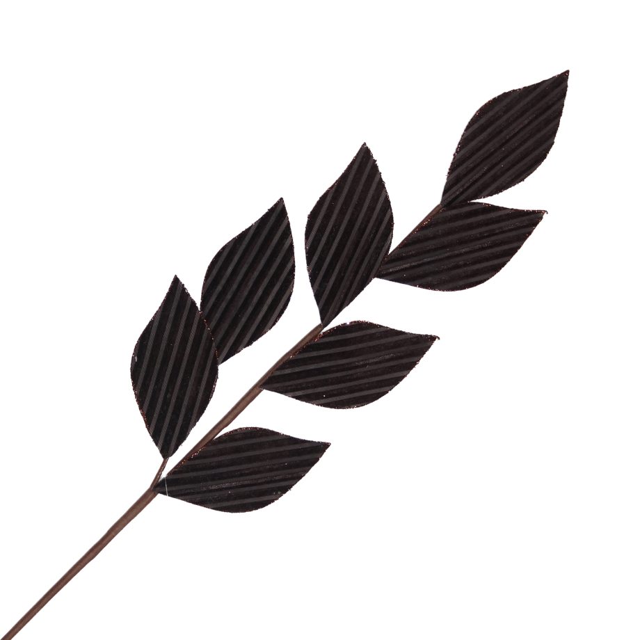 SPRAY MAGNOLIA LEAF VELVET BROWN/CHOCOLATE 28" RIBBED W/ GLITTER