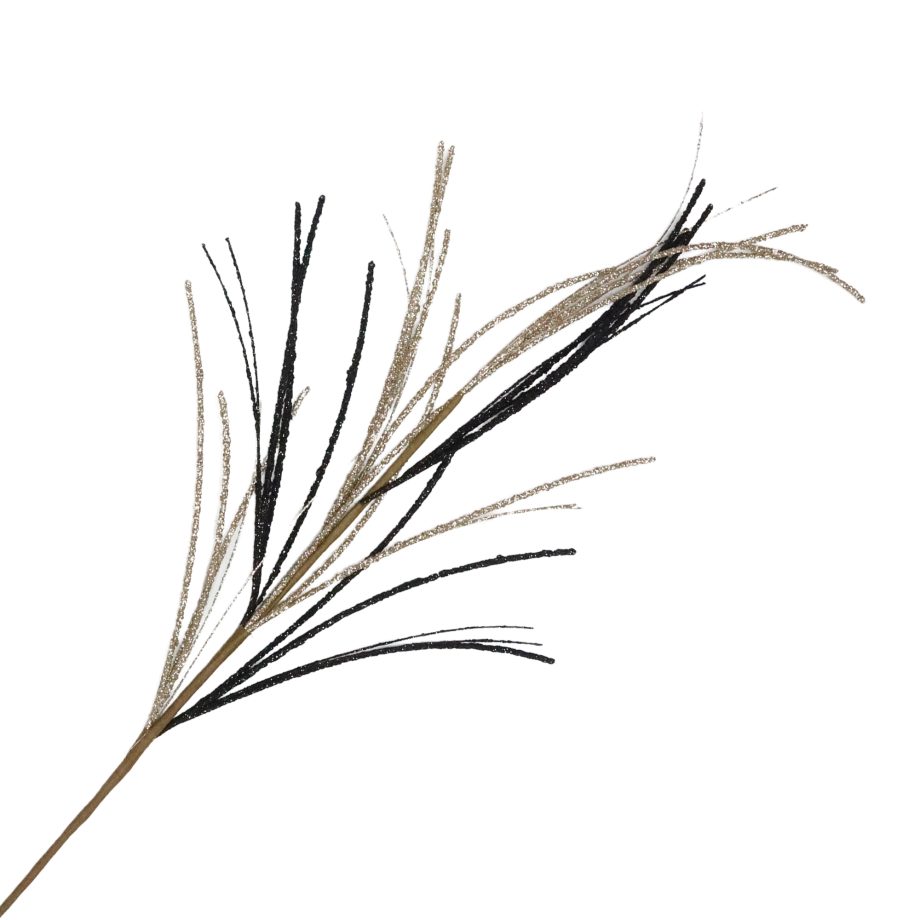 SPRAY FEATHER GRASS BLACK/CHAMPAGNE 33.5" GLITTER