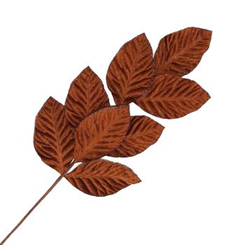 SPRAY MAGNOLIA LEAF FABRIC LT. BROWN 28" RIBBED W/ GLITTER