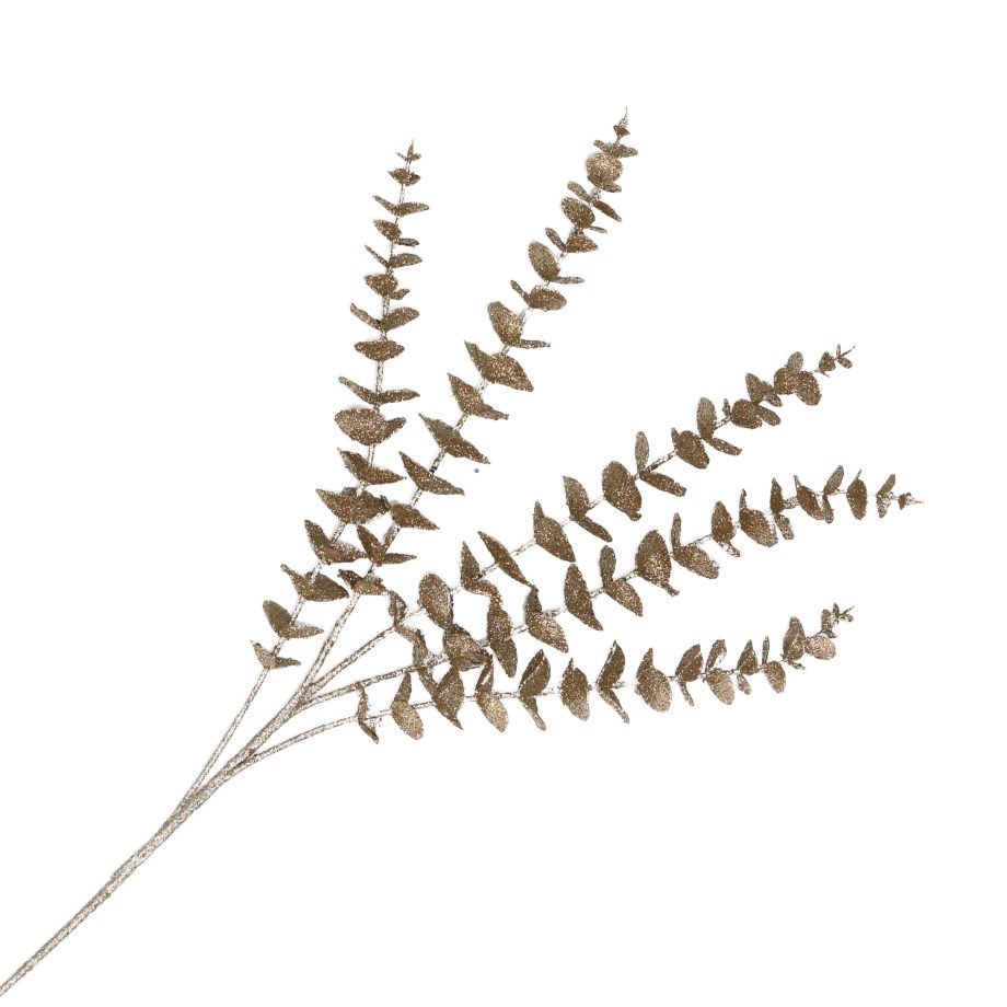 SPRAY EUCALYPTUS MINI-LEAF BRANCH CHAMPAGNE 33" W/ GLITTER
