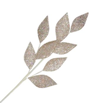 SPRAY MAGNOLIA LEAF FABRIC CHAMPAGNE 28.5" IRIDESCENT GLITTER