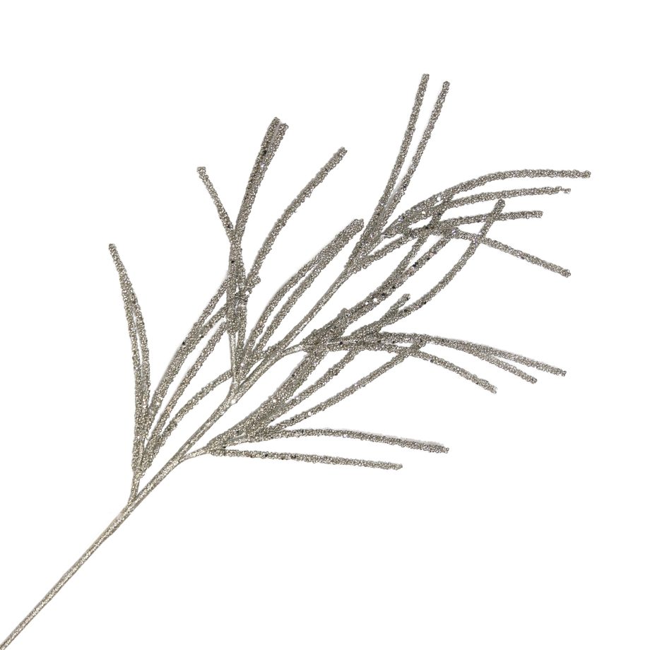 SPRAY FEATHER TWIGS PLATINUM 32" GLITTER