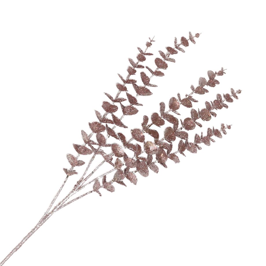 SPRAY EUCALYPTUS MINI-LEAF BRANCH ROSE 33" W/ GLITTER