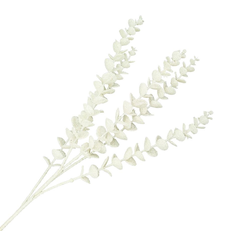 SPRAY EUCALYPTUS MINI-LEAF BRANCH WHITE 33" W/ GLITTER