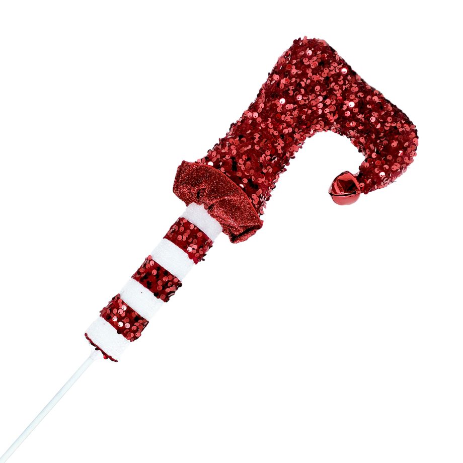SPRAY ELF LEG 24" RED DOWNSIDE-UP W/ SEQUINS & RUFFLES