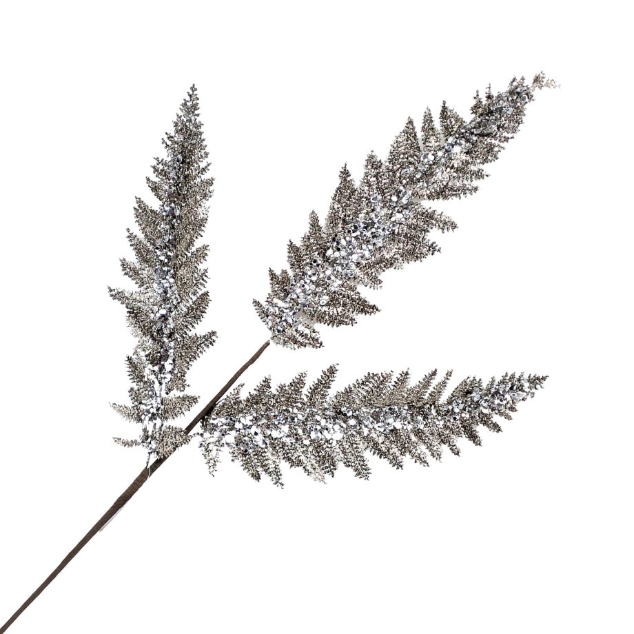 SPRAY FERN LEAF 35.5" CHAMPAGNE W/ GLITTER & SEQUINS