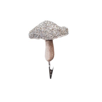 ORN MUSHROOM 4.5" CHAMPAGNE W/ MINI-DIAMOND BEADS & GLITTER CAP & CLIP