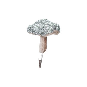 ORN MUSHROOM 4.5" MINT W/ MINI-DIAMOND BEADS & GLITTER CAP & CLIP