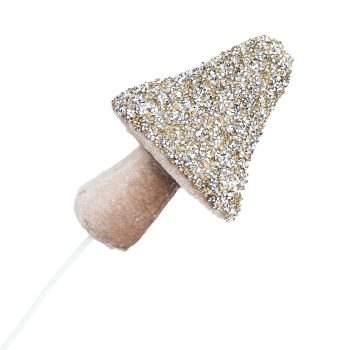 SPRAY MUSHROOM 12" GOLD W/ MINI-DIAMOND BEADS & GLITTER CAP