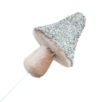 SPRAY MUSHROOM 12" MINT W/ MINI-DIAMOND BEADS & GLITTER CAP