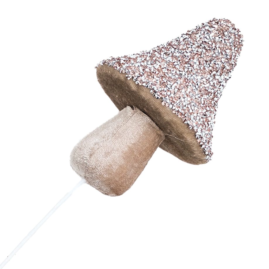 SPRAY MUSHROOM 12" PINK W/ MINI-DIAMOND BEADS & GLITTER CAP