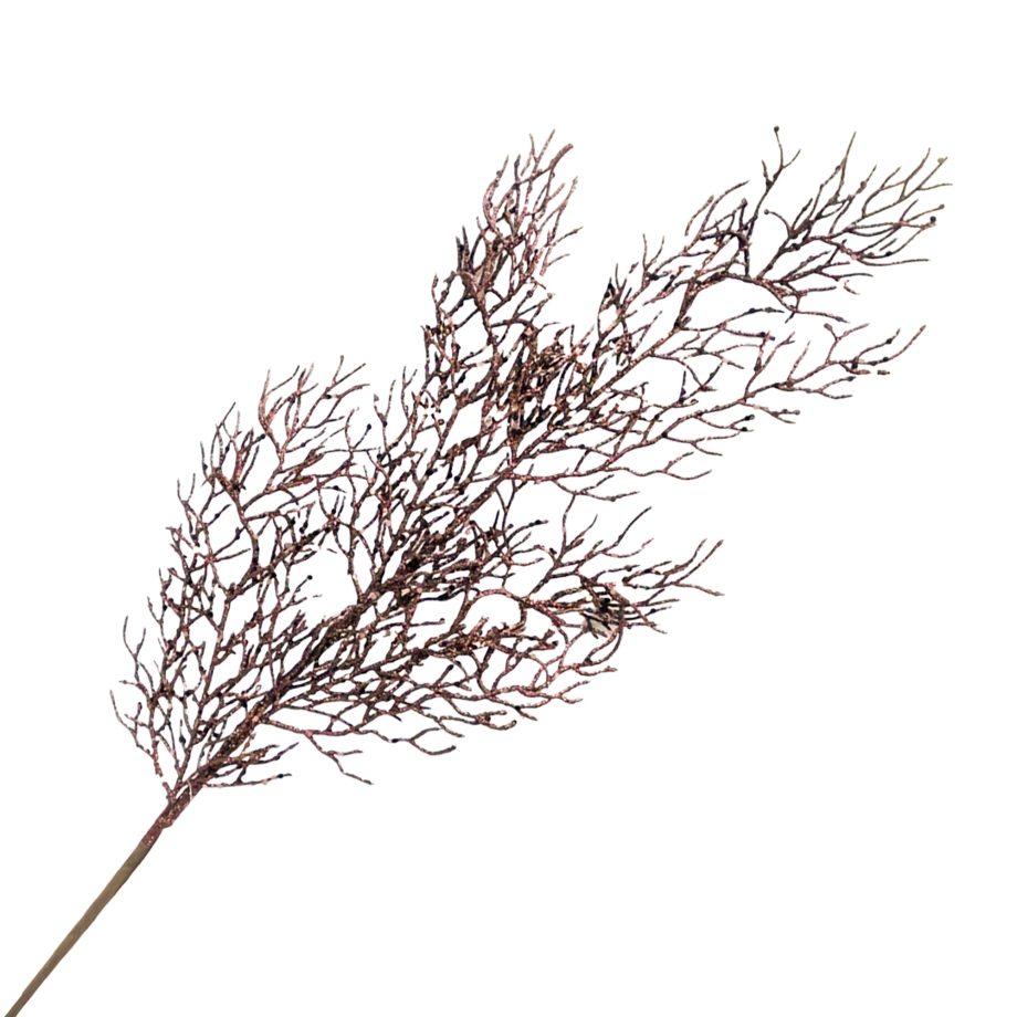 SPRAY CORAL LEAF BRANCH 30" BROWN W/ GLITTER