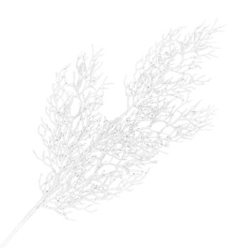 SPRAY CORAL LEAF BRANCH 30" WHITE W/ GLITTER
