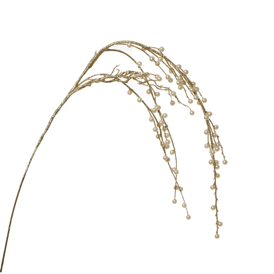 SPRAY HANGING PEARL BEADS 36'' W/ GOLD GLITTER