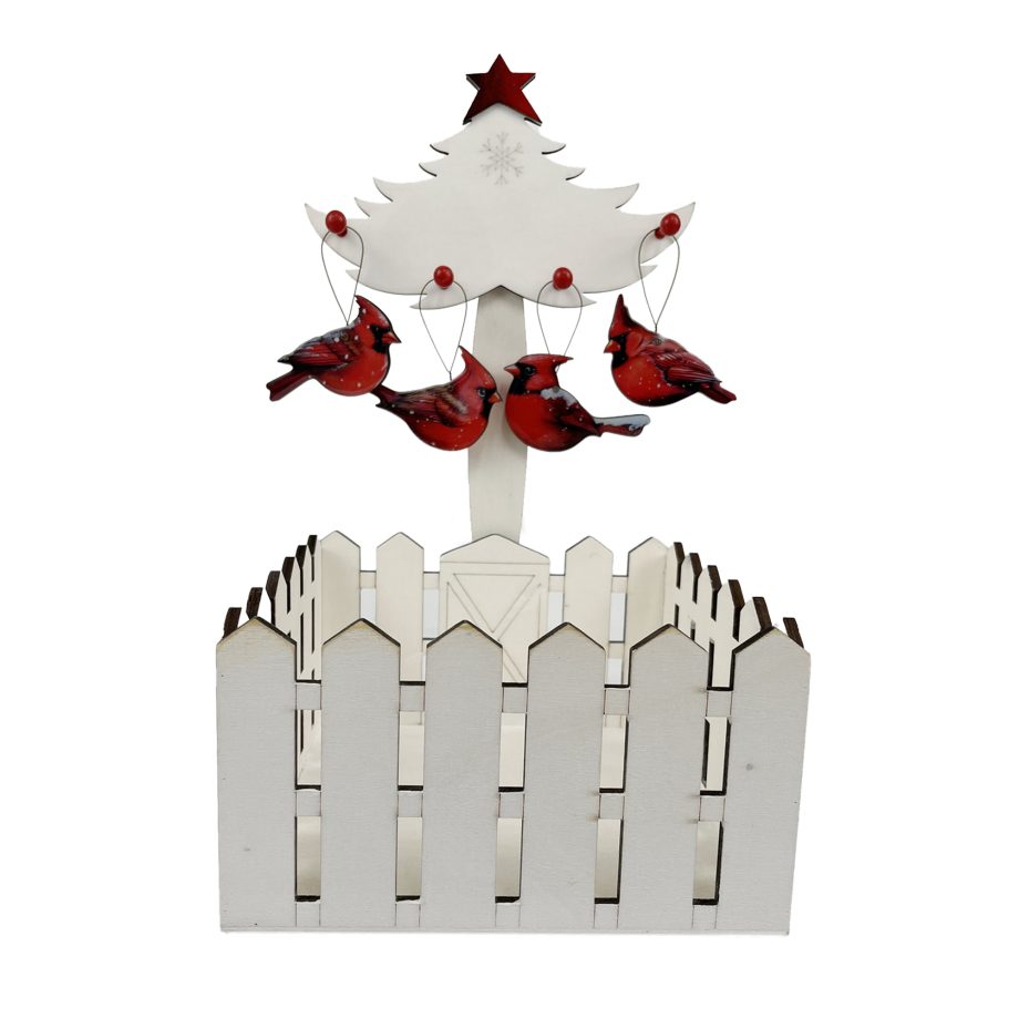 ORN DSP WOODEN CARDINAL 4" W/ DISPLAY BOX 4 ASSTD.