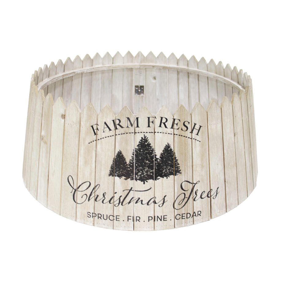 WOODEN TREE COLLAR NATURAL/BEIGE 26"X26" FARMHOUSE-STYLE PLANKS, "FARM FRESH," & TREES