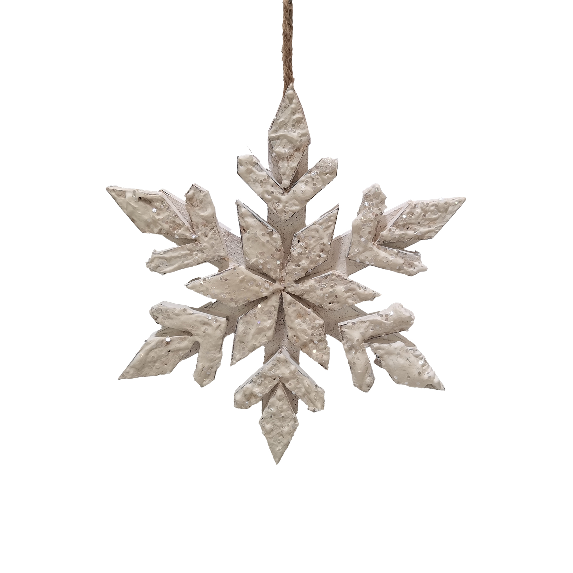 SNOWFLAKE WOODEN SNOW-COVERED 10" W/ GLITTER