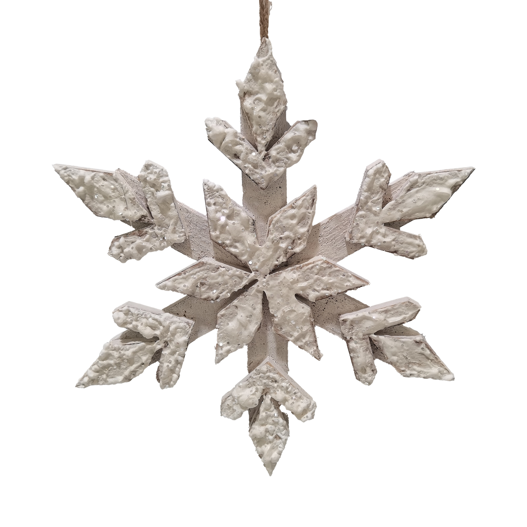 SNOWFLAKE WOODEN SNOW-COVERED 14" W/ GLITTER