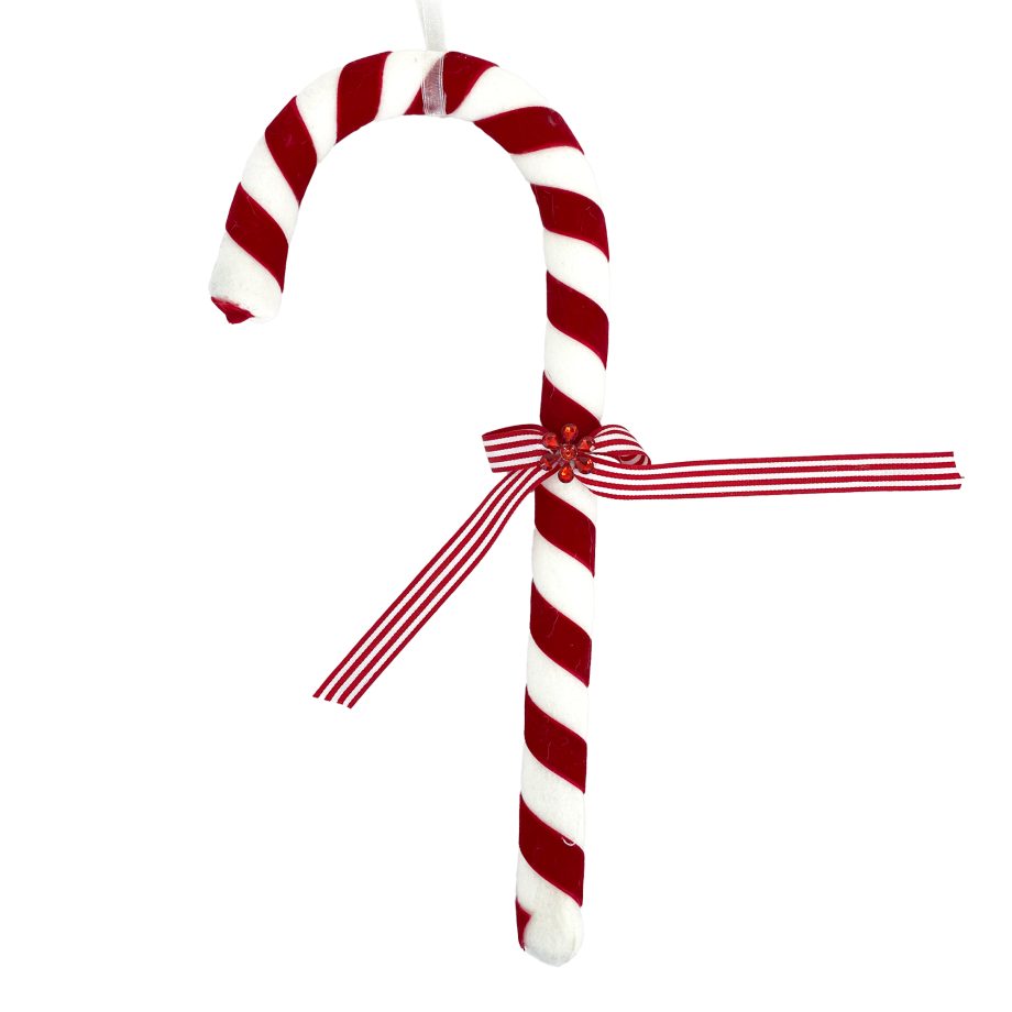 ORN CANDY CANE 13" WHITE/RED W/ BOW