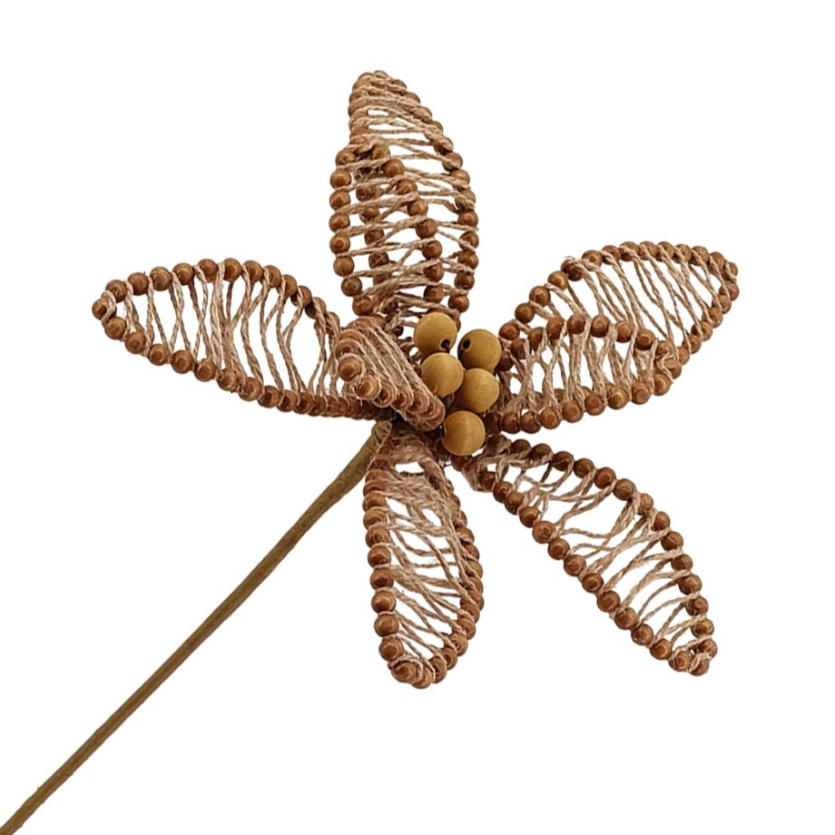 POINSETTIA STEM BROWN 28" WOODEN BEADS & ROPE
