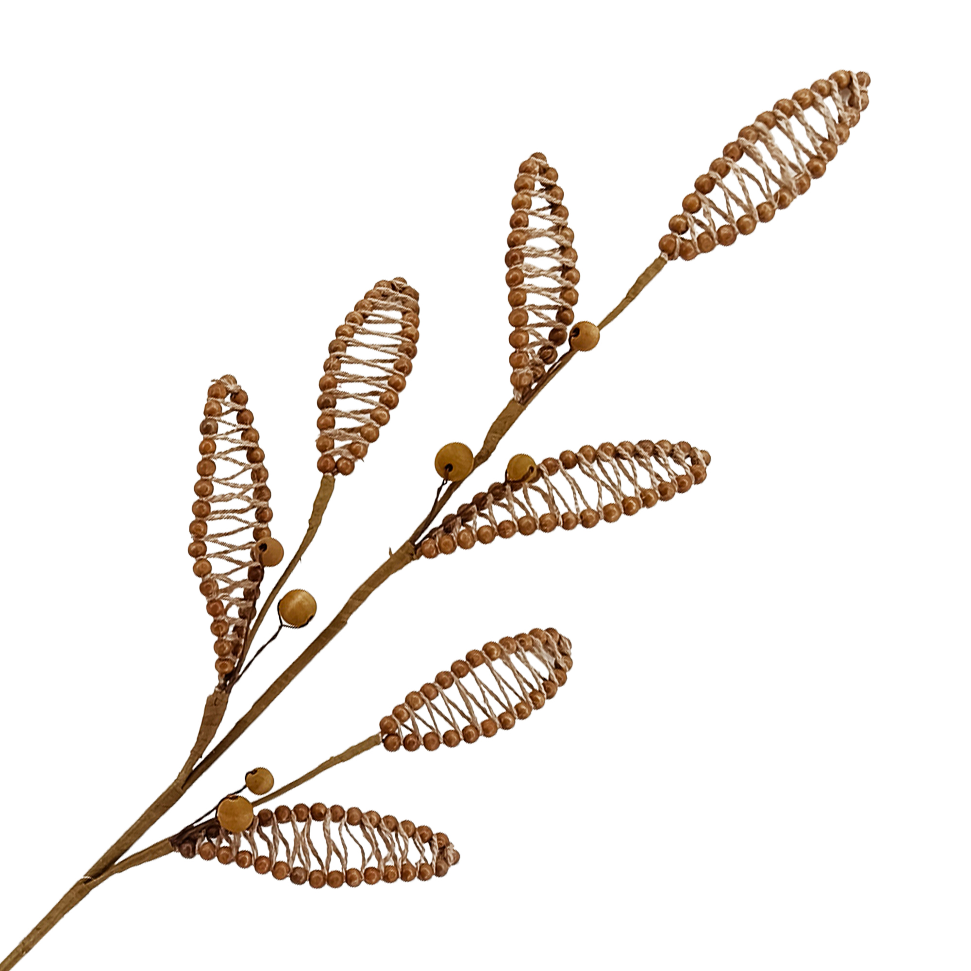 SPRAY LEAF BROWN 31" WOODEN BEADS & ROPE