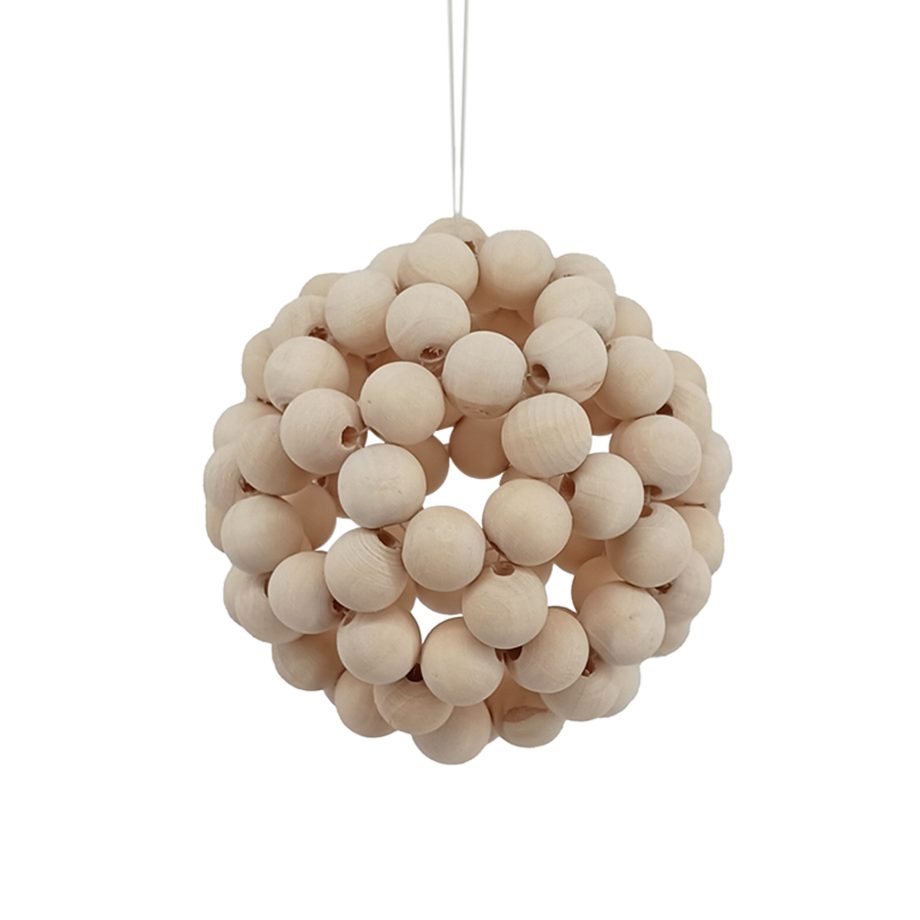 BALL NATURAL WOODEN BEADS 4" NATURAL/ BEIGE