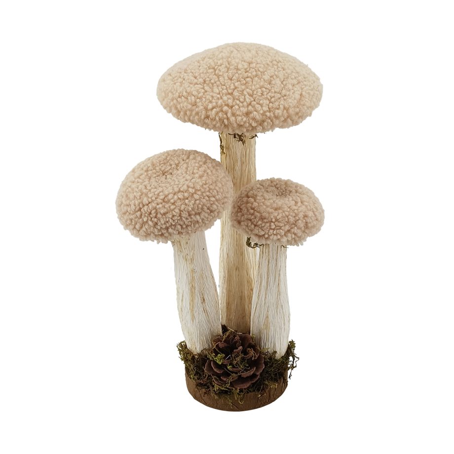 MUSHROOM CREAM/BROWN 12" SHERPA CAP TABLE DECOR