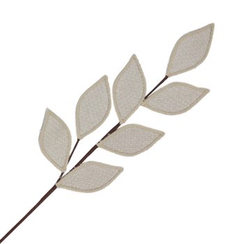 SPRAY MAGNOLIA LEAF WOVEN FABRIC IVORY 28" W/ YARN EDGES