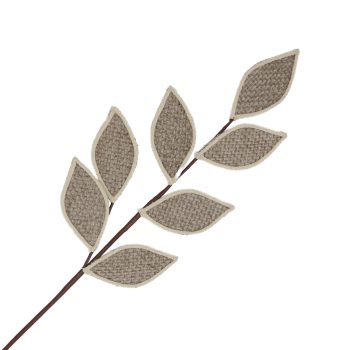 SPRAY MAGNOLIA LEAF WOVEN FABRIC TAUPE 28" W/ YARN TRIM