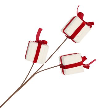 SPRAY GIFT BOX 3-PC KNITTED FABRIC CREAM/RED 25" W/ VELVET BOW