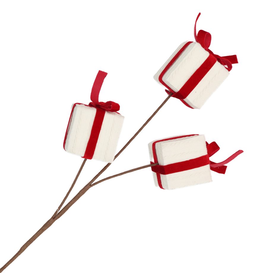 SPRAY GIFT BOX 3-PC KNITTED FABRIC CREAM/RED 25" W/ VELVET BOW