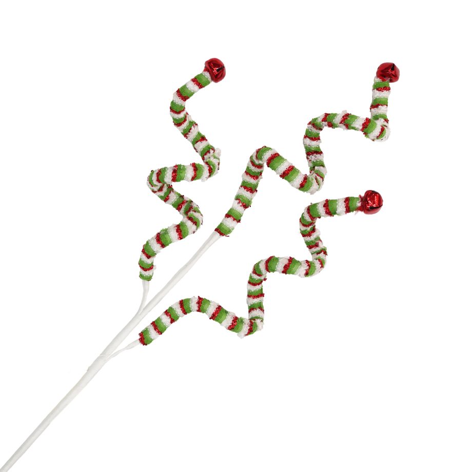 SPRAY CURL 3-PC ELF/GRINCH RED/WHT/GREEN 25" VELVET W/ BELL TIPS
