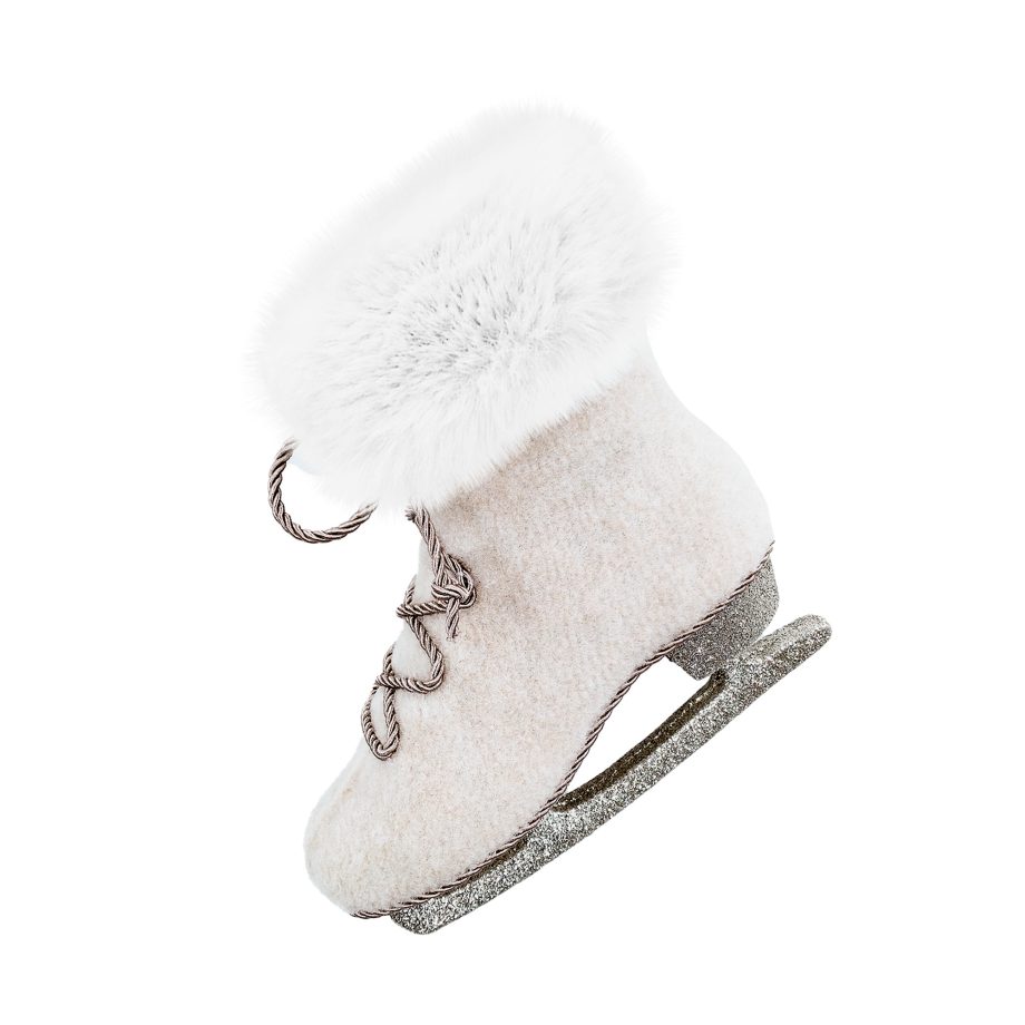 ICE SKATE 6.7" CREAM W/ WOOL, FUR-TRIM, & GLITTER