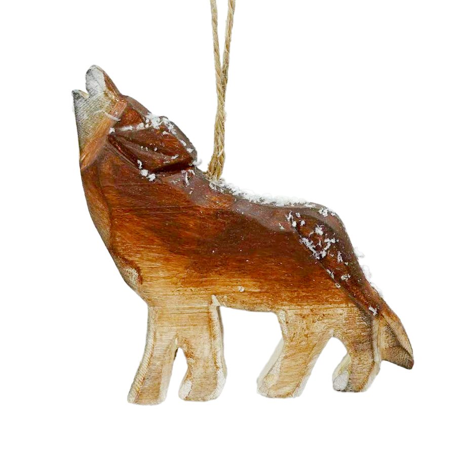 ORN WOLF WOODEN FROSTED 4"