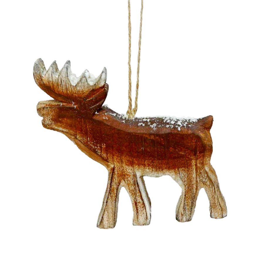 ORN MOOSE WOODEN FROSTED 4"