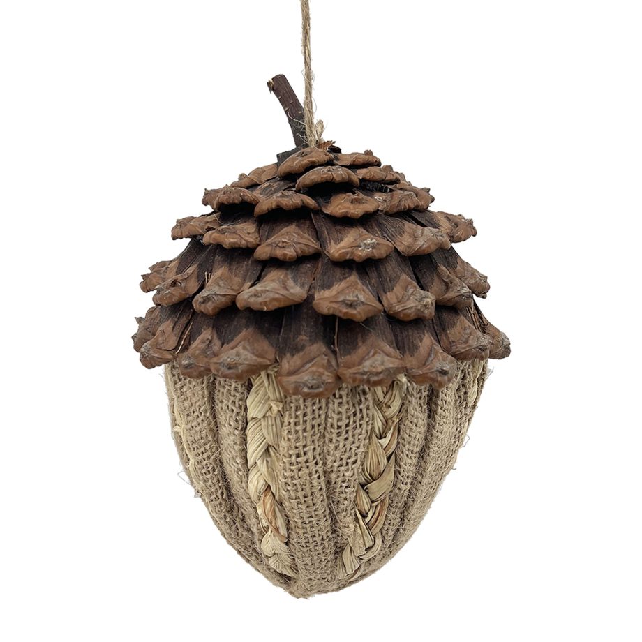 ORN ACORN BURLAP & BRAIDED ROPE W/ PINE CONE CAP 6" BROWN