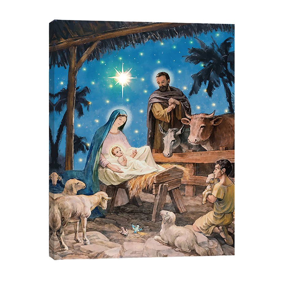 CANVAS 12"X16" LIGHT UP NATIVITY 1 PC LED+30PC FIBER+6HOUR TIMER