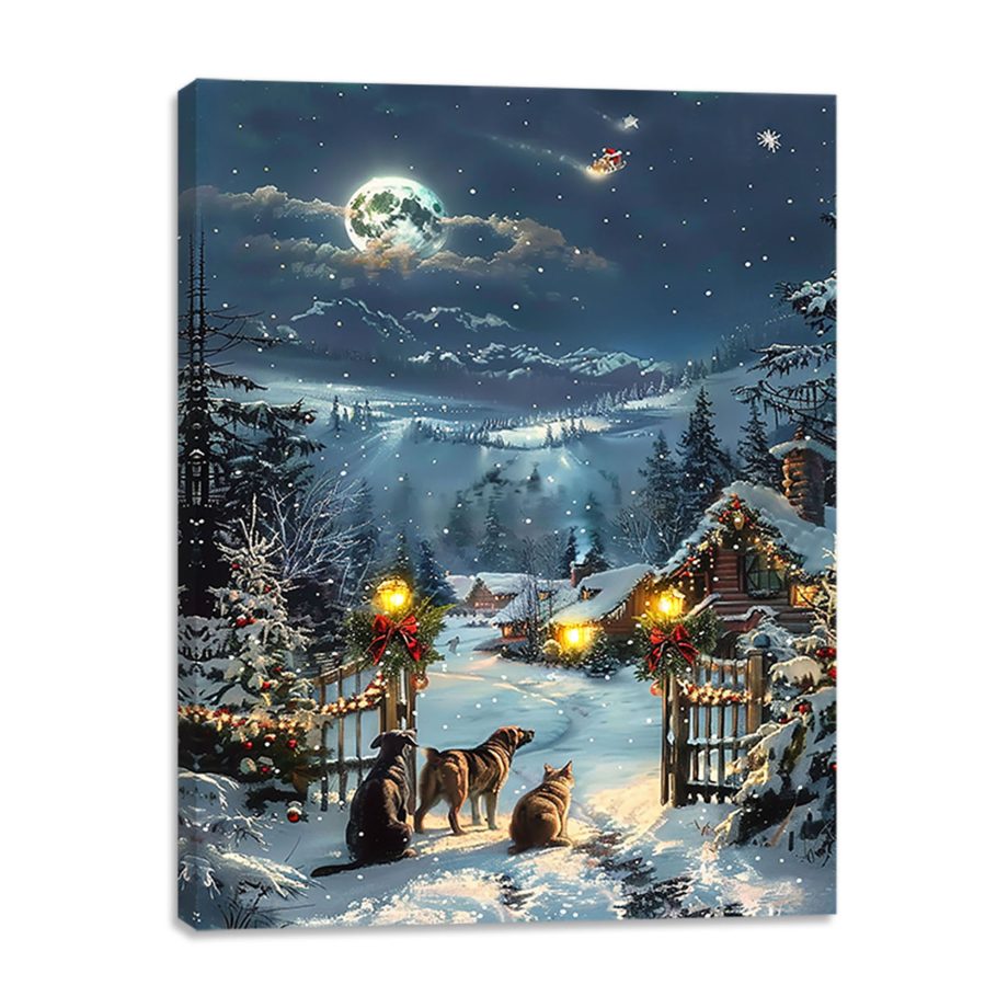 CANVAS 12"X16" LIGHT UP NIGHT SKY SCENE 3PC LED+30PC FIBER+6HOUR TIMER