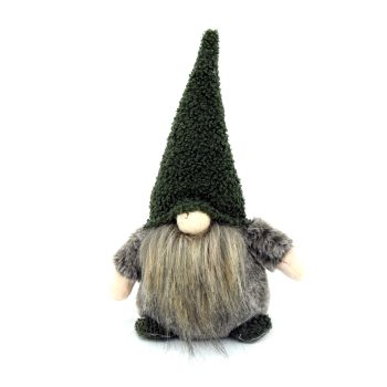 PLUSH GNOME STANDING DK. GREEN/BROWN 10" FLEECE HAT W/ FAUX-FUR BEARD
