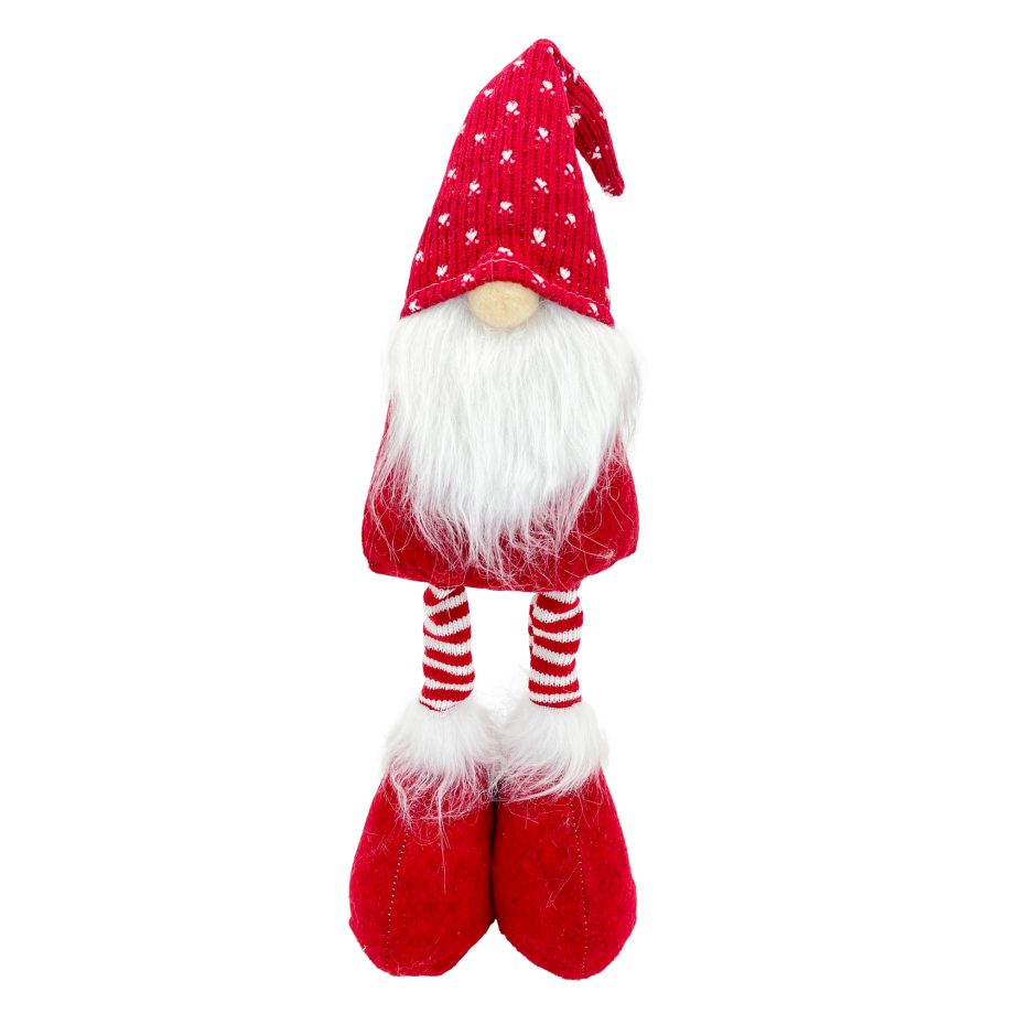 GNOME PLUSH STANDING 22" RED/WHITE W/ SNOWFLAKE-LIKE PATTERN HAT & FUR BEARD