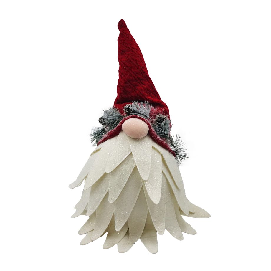 GNOME PINE CONE-LOOK FABRIC 20" RED/WHITE W/ KNITTED SANTA HAT & GLITTER