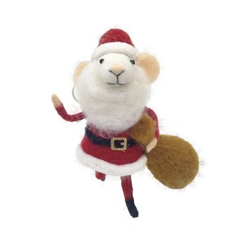 ORN WOOL MOUSE RED 5" DRESSED w/ SANTA CLAUS COSTUME
