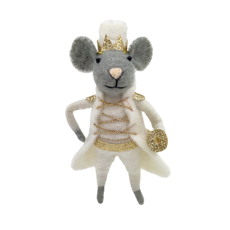 ORN WOOL MOUSE GREY/WHITE 5" DRESSED IN A PRINCE-LIKE COSTUME
