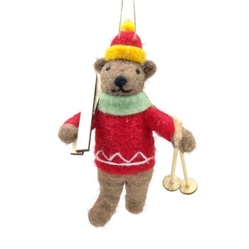 ORN WOOL BEAR RED/BROWN 6" HOLDING SKIS/SKI POLES