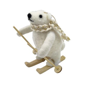 ORN WOOL BEAR WHITE 5" SKIING W/ A SCARF