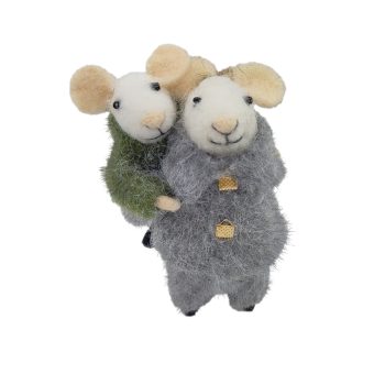 ORN WOOL MOUSE GREY/GREEN 4" BABY PIGGYBACK
