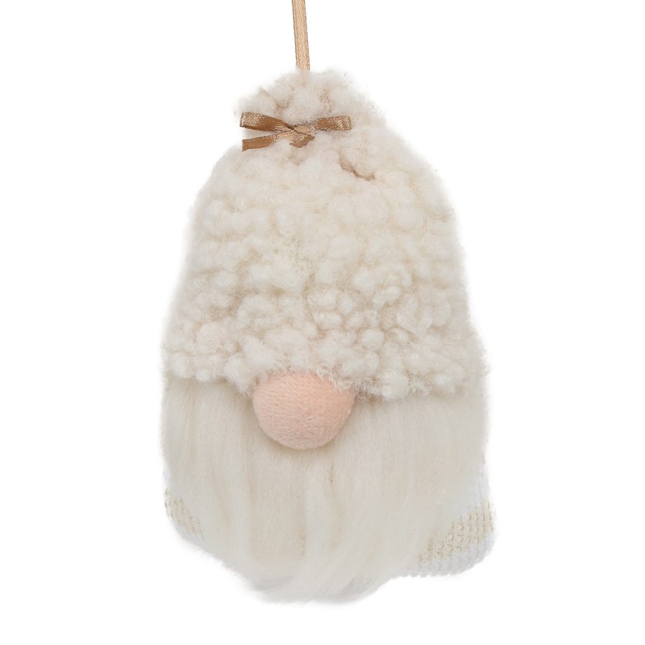 ORN FABRIC SANTA 4" CREAM WOOL HAT W/FAUX FUR BEARD